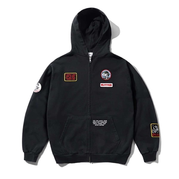 Butter Goods X Peanuts Patches Zip Hoodie Washed Black